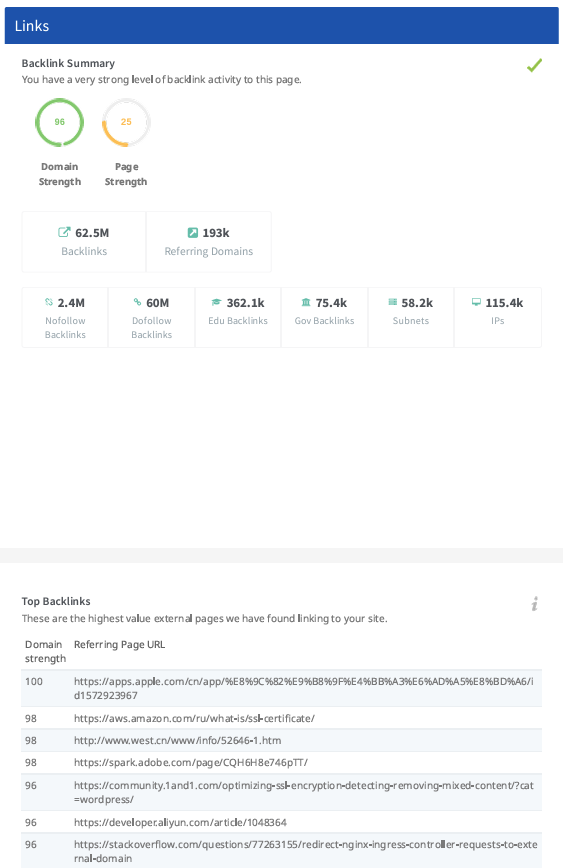 Links Resultaten SEOptimer SEO Voorbeeldrapport